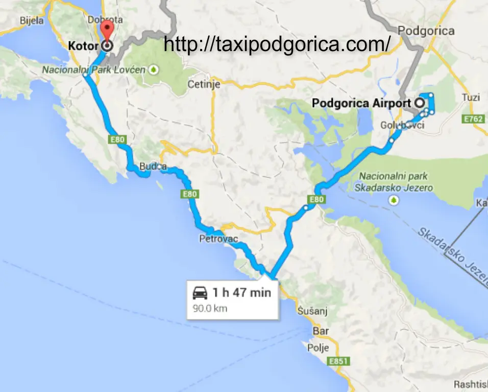 Taxi from Podgorica airport to Kotor