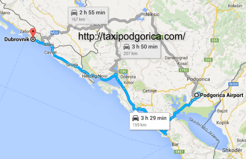 Taxi from Podgorica airport to Dubrovnik