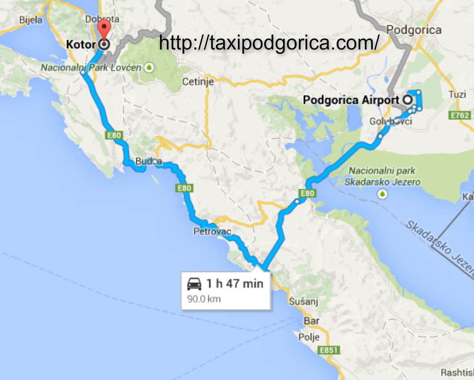 Taxi from Podgorica airport to Kotor