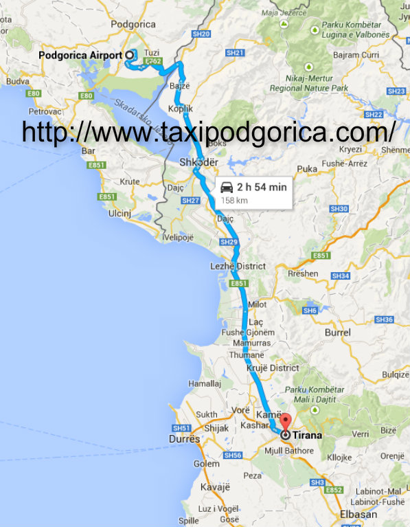 Taxi rout from Podgorica airport to Tirana